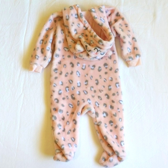 george fluffy pink animal print cat zipper bunting suit with hoodie 6 months - Picture 7 of 7